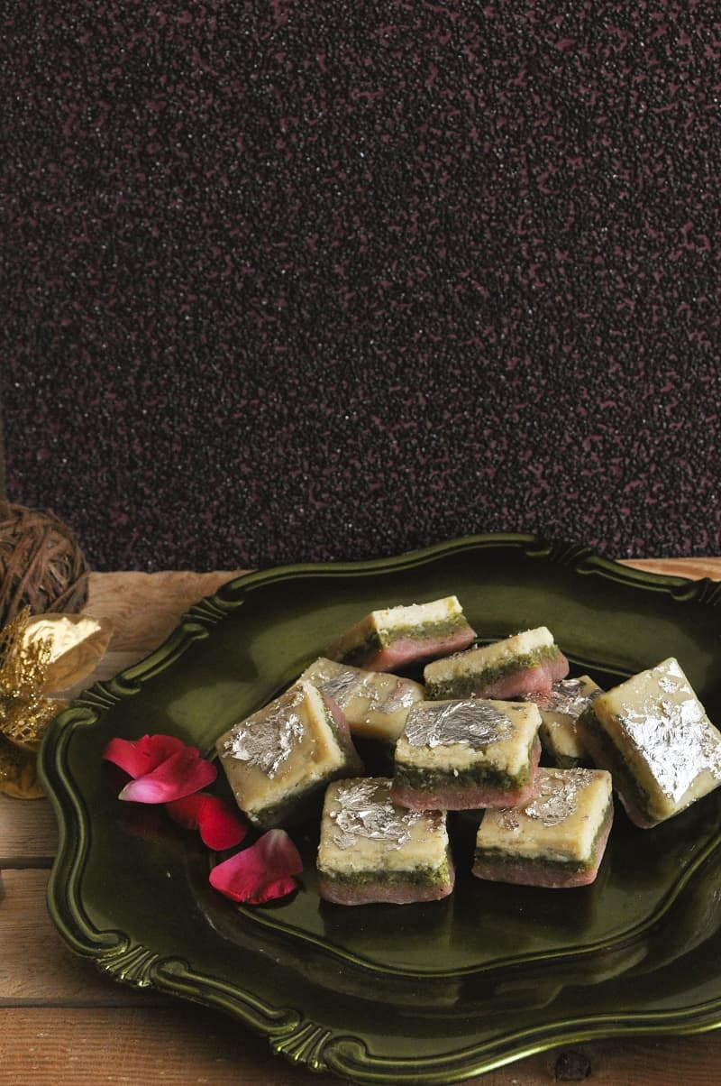 Almond, Pistachio & Strawberry Layered Barfi