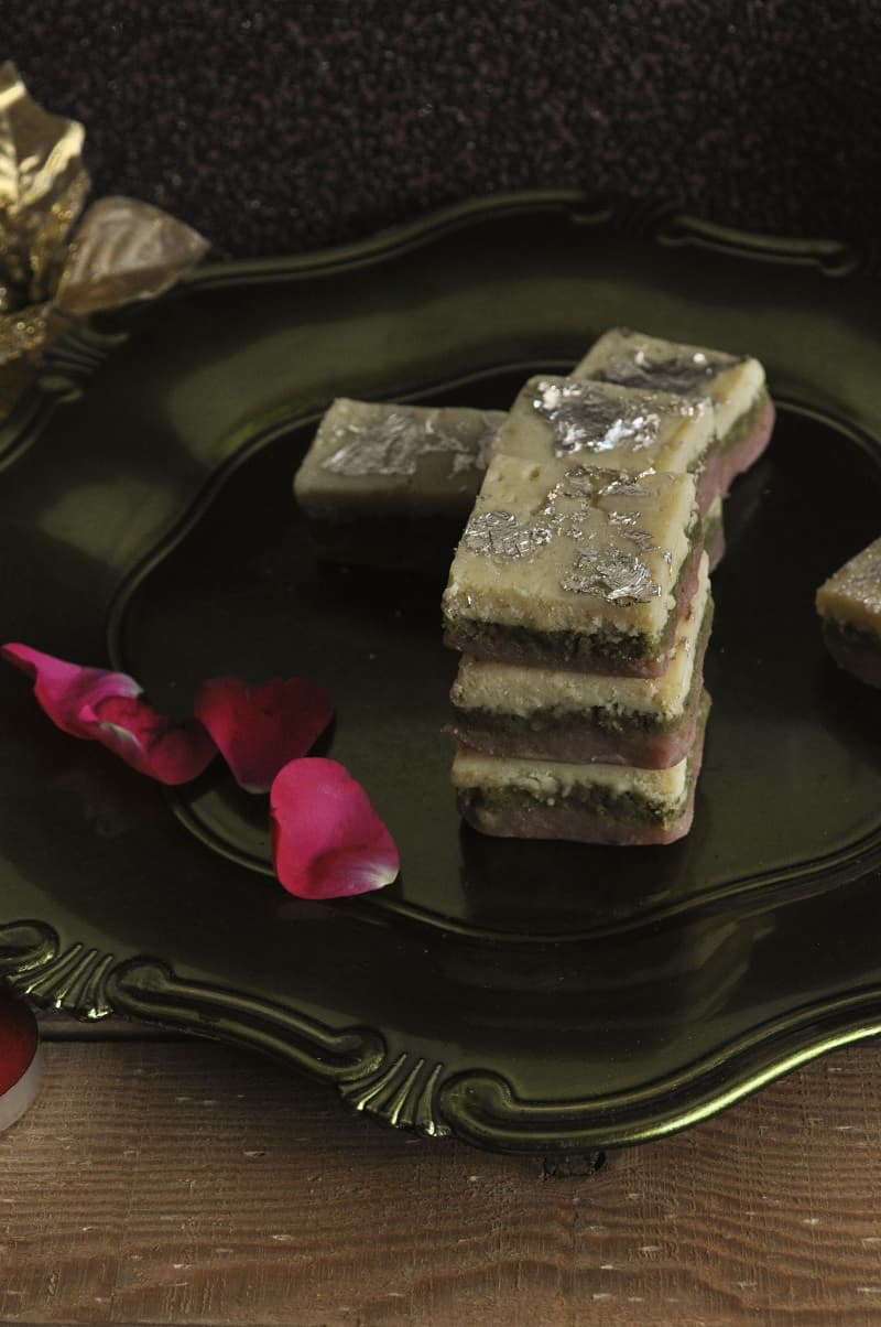 Badam Pista Barfi Recipe with Strawberry Layer