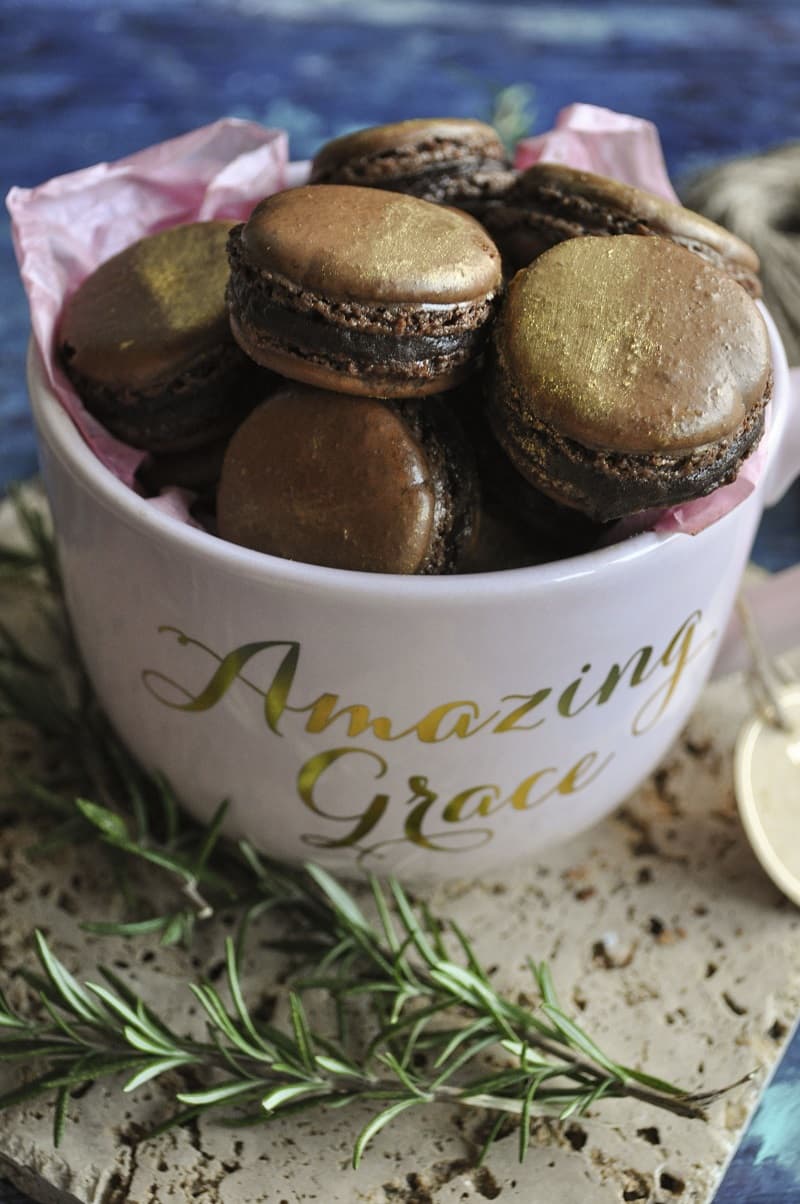 Chocolate Macarons with Dark Chocolate Ganache Filling