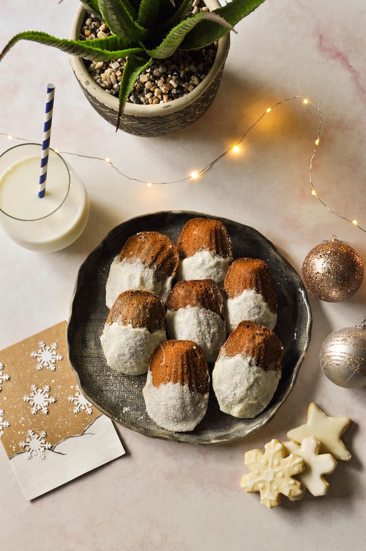 White Chocolate Glazed Espresso Eggnog Madeleines