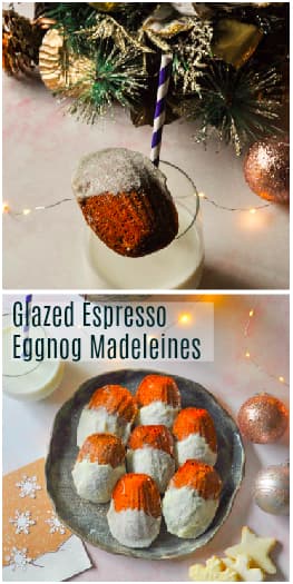 White Chocolate Glazed Espresso Eggnog Madeleines